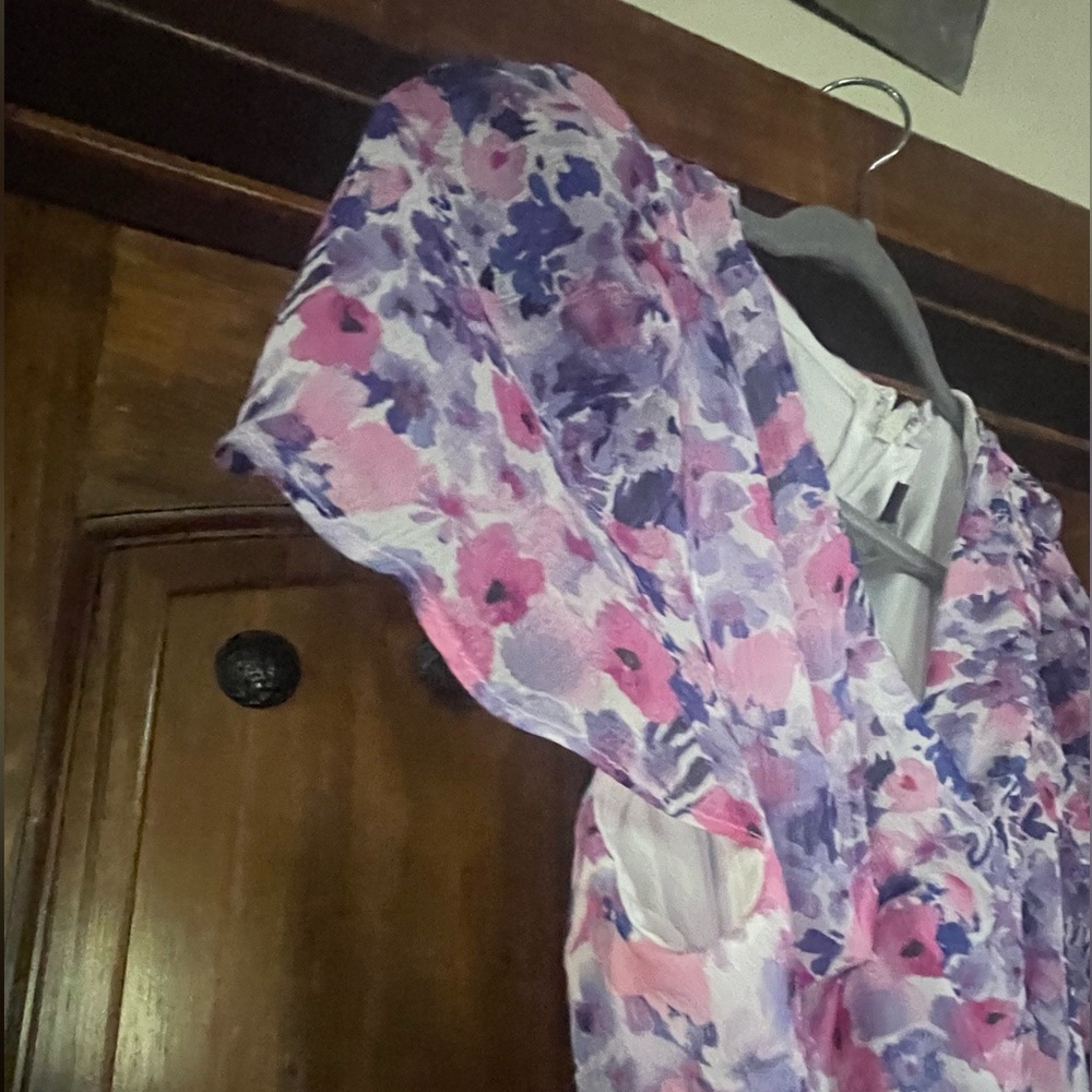DKNY | XL | Pink, Purple & White Faux Wrap Dress - Picture 4 of 11